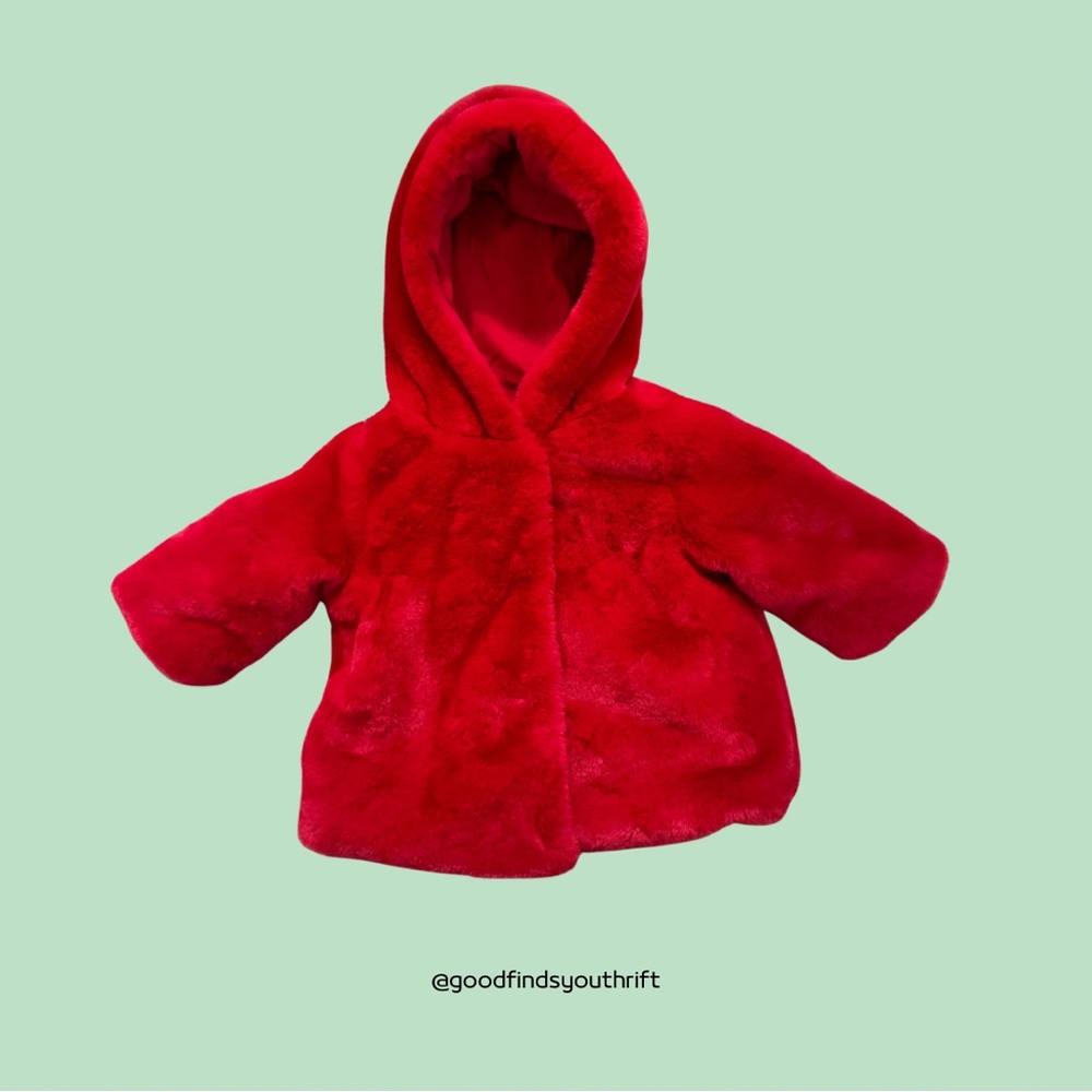 First Impressions Baby Cherry Red Velour Coat 0 To 3 Month